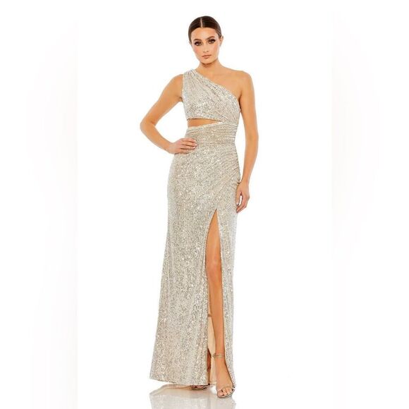 Mac Duggal sequin one shoulder dress style 26973 NWT nude size 4 - Picture 1 of 12